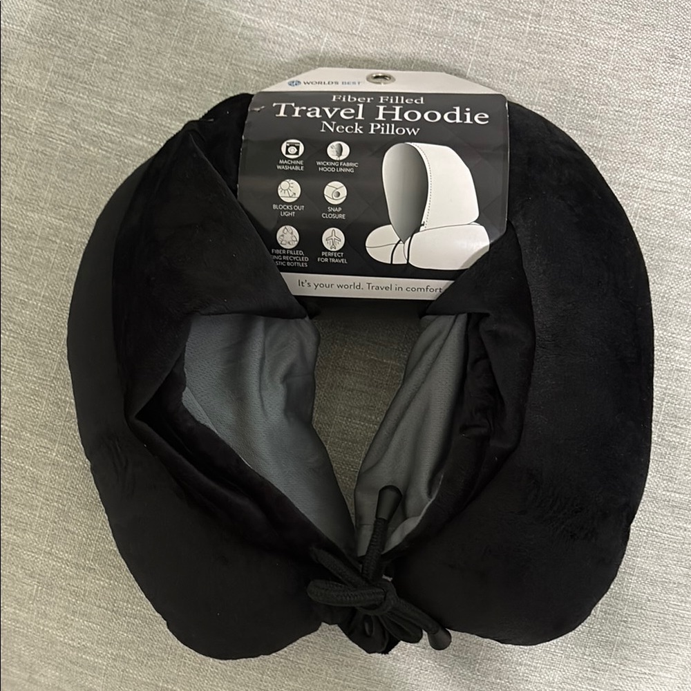 Black Travel Hoodie Neck Pillow